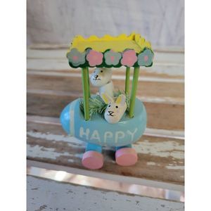 Wooden shabby chic Easter Bunny engine spring decor